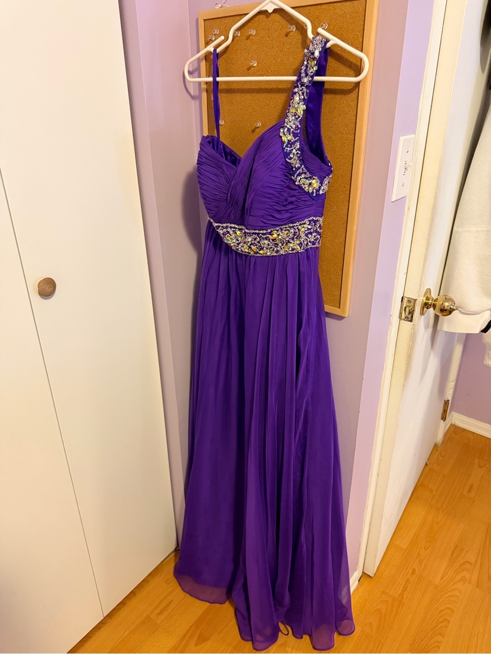 One-Shoulder Purple Embellished Prom Dress